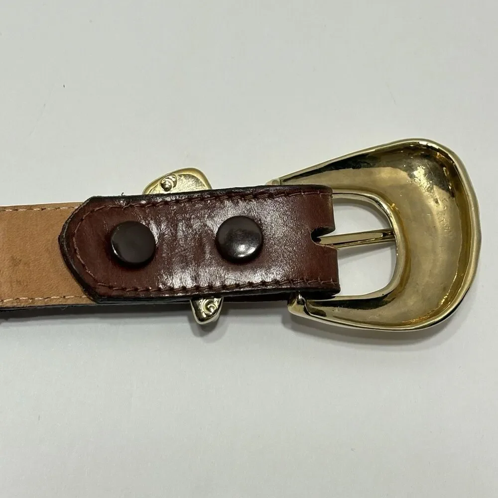 Vtg Tony Lama Hair On Cowhide Leather Western Belt Gold Hardware 32 USA Made